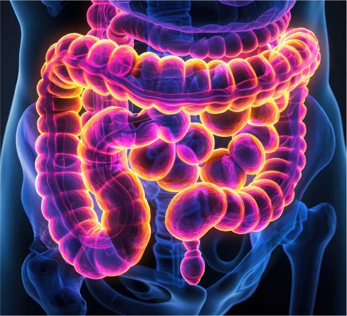 Representación médica del colon afectado por la colitis ulcerosa crónica idiopática.